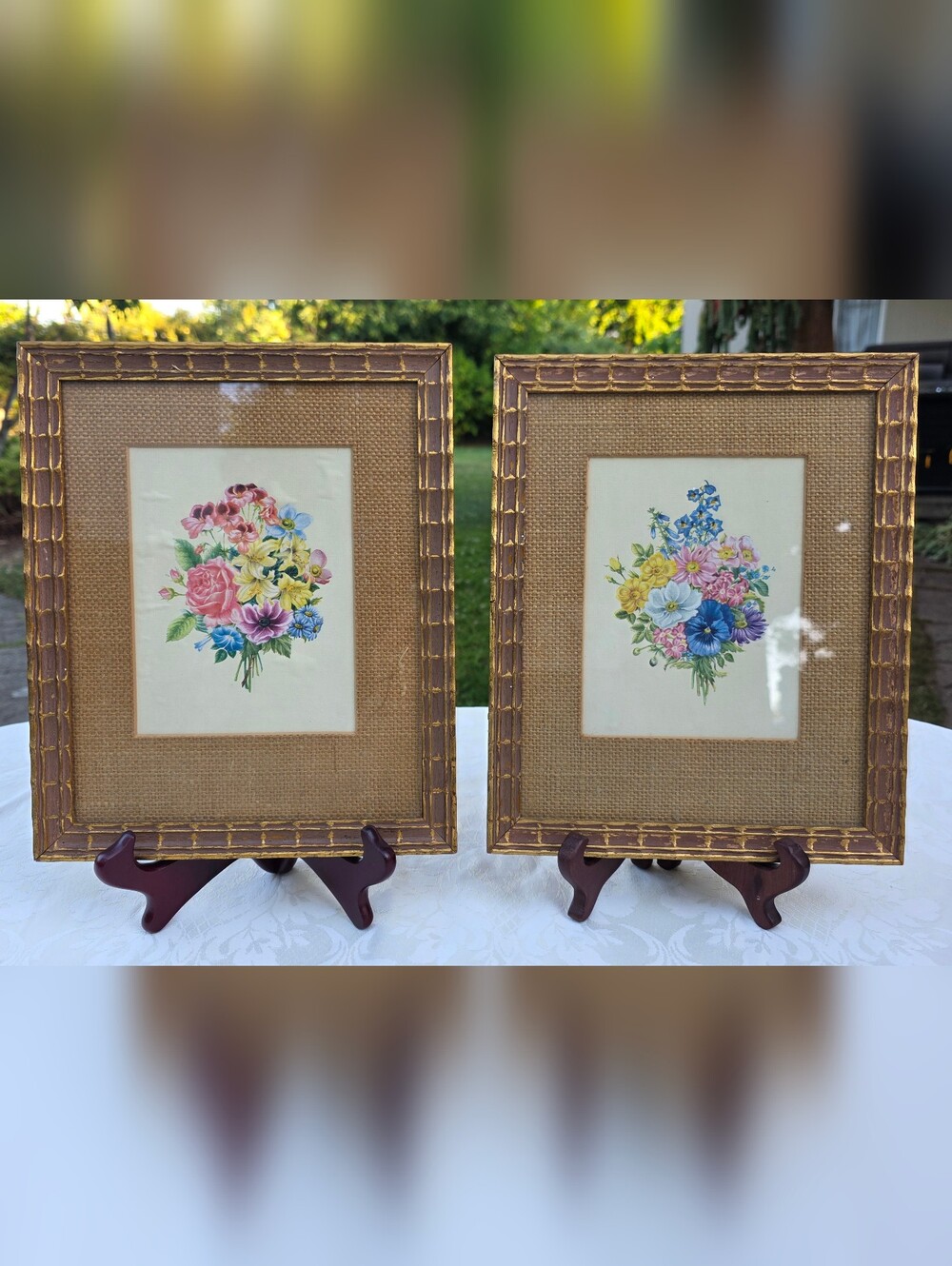 VTG Mid Century Reliable Newark Floral Art Prints Set of 2 Wood Gold Frames